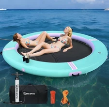 Inflatable Water Hammock With Cup Holder, Sun Chill Float Ring Floating Dock 8’