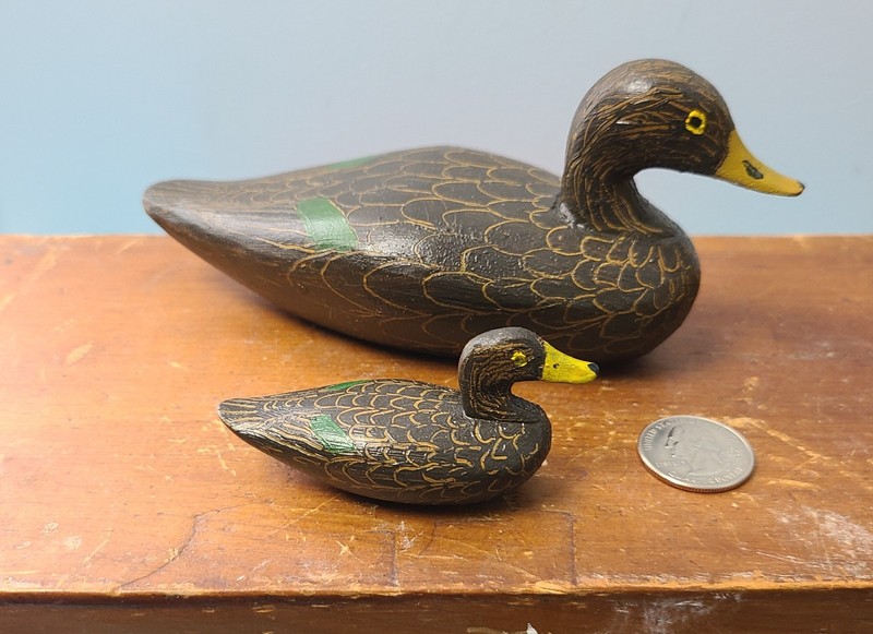 Bill Waibel Duck Decoy Miniature Black Duck Pair Mini