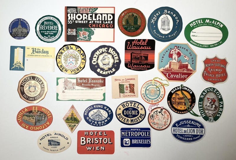 100+ original Hotel baggage or luggage labels.