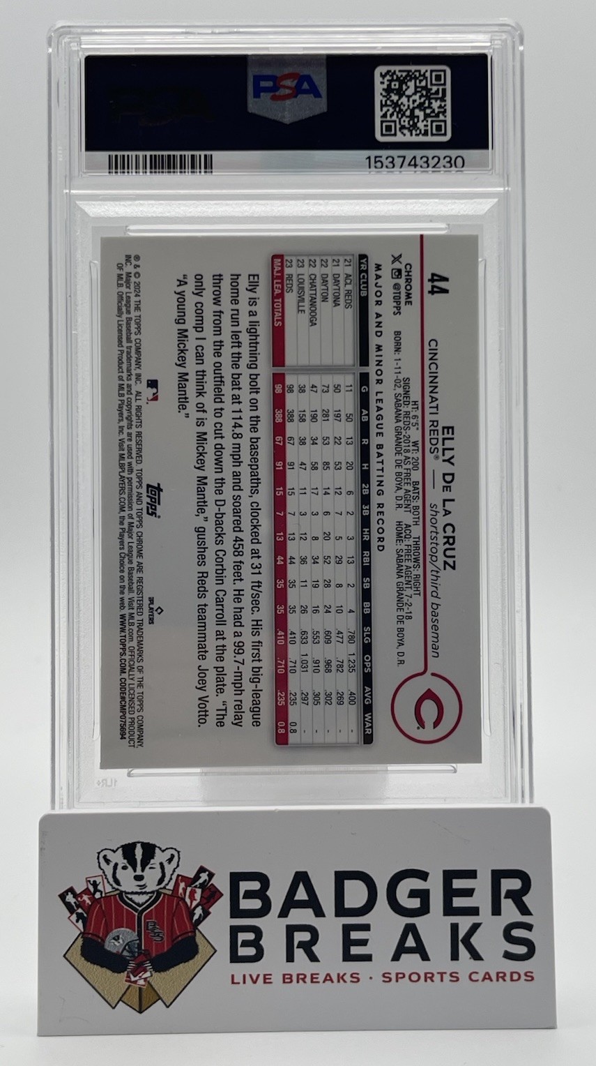2024 Topps Chrome #44 Elly De La Cruz Sepia Refractor RC PSA 9 Reds BB view 2