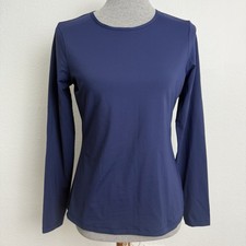 Lands End Womens Small Rashguard Long Sleeve Swim Top Navy Blue SPF Beach Modest