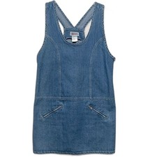 Vintage 90s Bill Blass denim jumper overall short jean dress L
