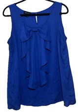 Womens XL Blue Ruffle Bow Blouse Sleeveless Lightweight Royal Blue AB Studio