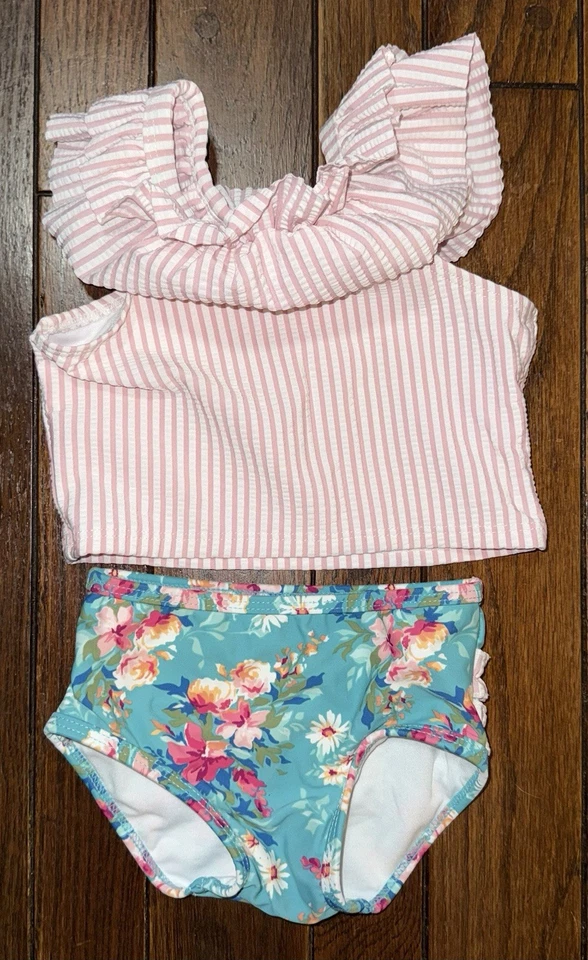 Rüschen Hintern Streifen Pastell Baby Badeanzug 18-24 M gebraucht