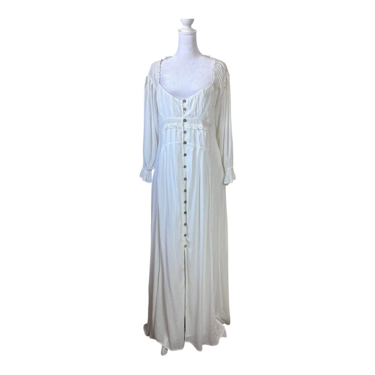 Free People Maxi Dress Medium White Lace Wedding Dainty Edwardian