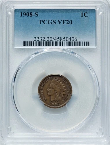 1908-S Indian Head Cent PCGS VF-20