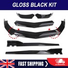 Universal Glossy Black Side Skirt Splitter + Front Bumper Chin Lip Spoiler Kit