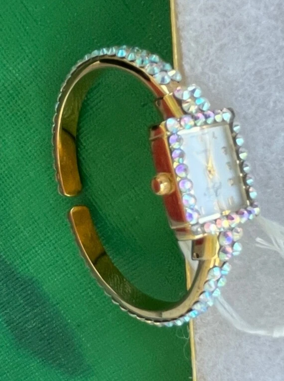 Reloj Kirks Folly Estrás Vintage Chapado en Oro Cristal Aurora Boreal Foto 2 de 3