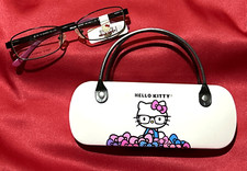 NWT HELLO KITTY Youth Girl's Black/Pink Eyeglasses and White Hard Case Purse NEW
