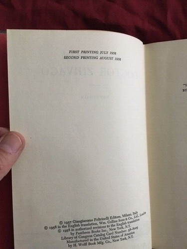"Doctor Zhivago" by Boris Pasternak 1st Ed/2nd PRINTING HC/DJ 1958 NEAR FINE - Picture 4 of 12