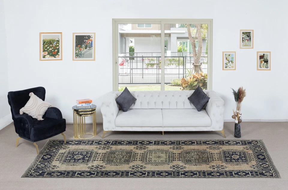 4.7x11.8 Ft Vintage Handmade Corridor Rug, Wide Hallway Runner, Stair Carpet - Image 2 of 4