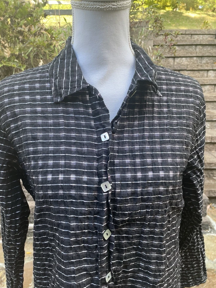 Cut Loose Textured Linen Blend Blouse Top Shirt Lagenlook Slouch Size Small S - Imagem 2 de 4