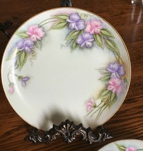 Antique Limoges France Hand Painted Pink Purple Floral Gold Trim Saucer & Dish 