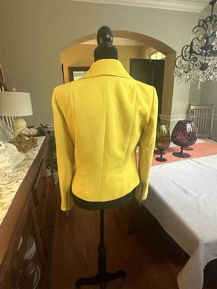 Tahari Cremallera Frontal Moto Chaqueta Blazer Amarillo Talla 6 Foto 3 de 4