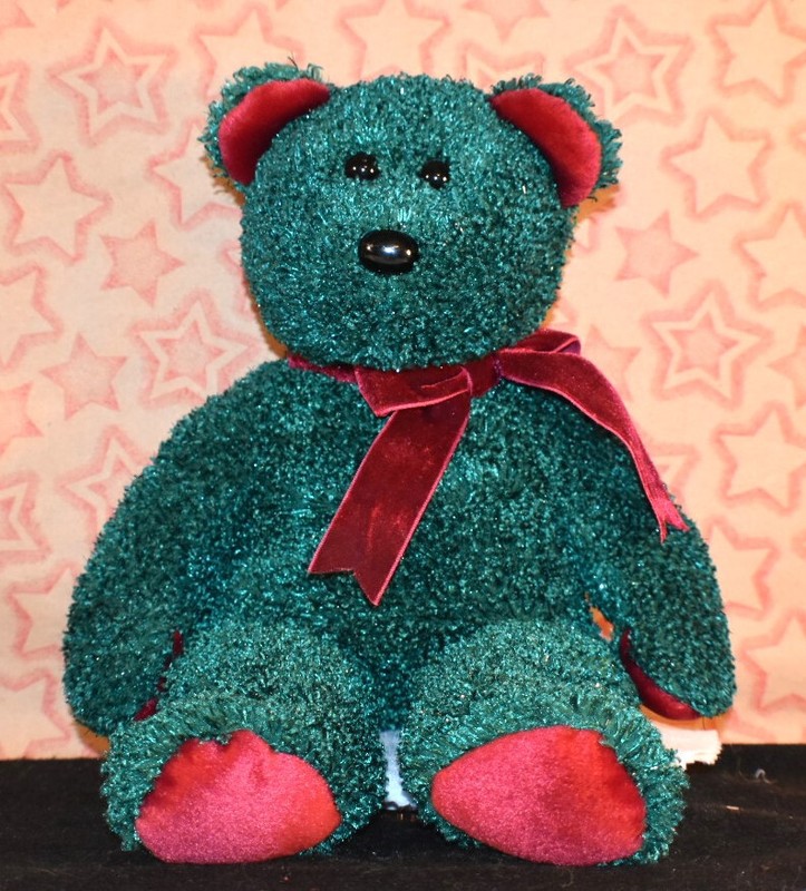 Ty Beanie Buddies "2001 Holiday Teddy" 14" Vivid Green and Maroon  Bear 