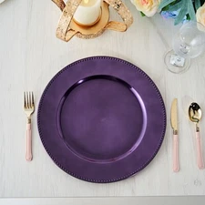 6 pcs 13" Purple BEADED Round CHARGER PLATES Wedding Party Dinner Supplies