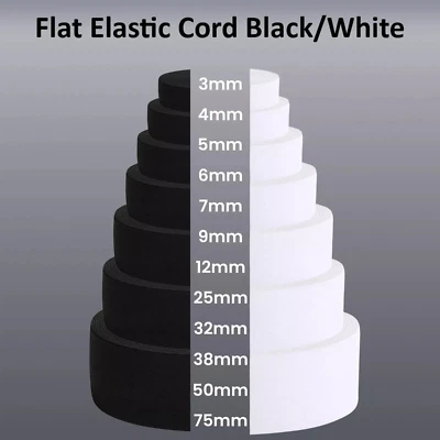Black & White Stretch 3mm-75mm Wide Flat Elastic Woven Sewing Strap Waist Band - Image 1 of 4