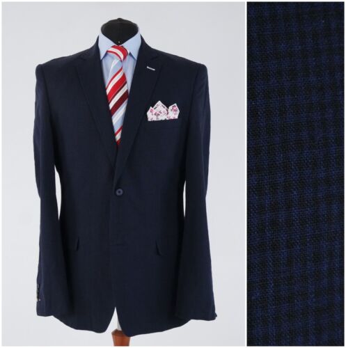 Mens Linen Sport Coat 42L US Size LIV COLLECTION Plaid Blue Blazer Jacket - Afbeelding 1 van 12