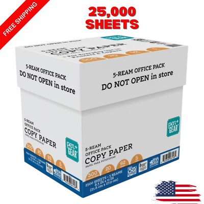 Pen + Gear Copy Paper, 8.5'' x 11'', 92 Bright, 20 lb., 5 Reams (2,500 Sheets)