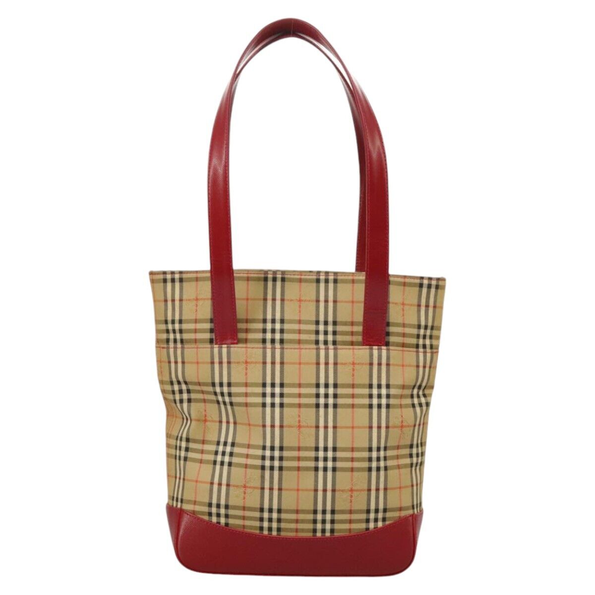 BURBERRY Nova Check Tote Bag Canvas Leather Beige Red Gold BURBERRY Nova Check Tote Bag Canvas Leather Beige Red Gold