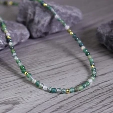 Moss Agate Tiny 3mm Beaded Choker Healing Dainty Women Crystal Necklace Gifts
