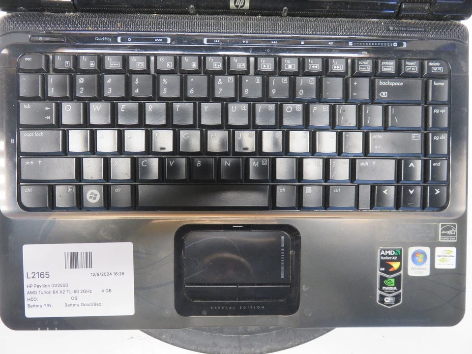 HP Pavilion DV2500 AMD Turion 64 X2 TL-60 2 GHz 4 GB SIN DISCO DURO sin batería LEER Foto 2 de 4