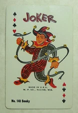 Jester Joker/Ribbon/Bells Vintage Swap Playing Card - WP Co 148 Smokie the Cat