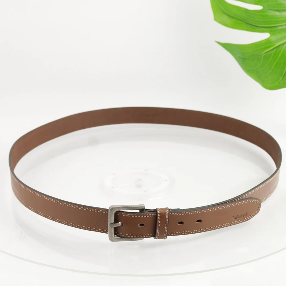 Timberland Hombres Cinturón Talla 56 4XL Cuero Marrón Tostado Doble Costura Informal Trabajo Foto 2 de 4