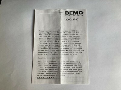 Bemo Instruction Leaflet for 2080/2280 RhB Wagon