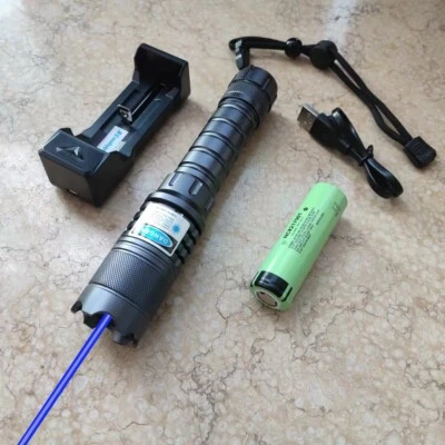 SHADOWLASERS Adjustable Focus 450nm Blue Laser Pointer Visible Beam Light Charer & Batteries