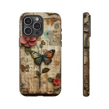 Phone Cover for Galaxy, Pixel, iPhone Case - Vintage Butterfly Scrap Collage