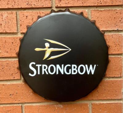 STRONGBOW CIDER METALL FLASCHENVERSCHLUSS WANDSCHILD 30cm VINTAGE RETRO MANNSHÖHLE