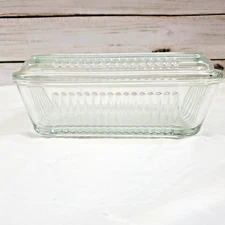 Vintage Federal Glass Clear Ribbed Rectangular Refrigerator Dish With Lid