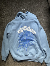 Mens Blue Pullover Hoodie Spider Web Graphic ...
