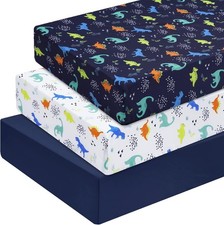 3 Pack Soft Dinosaur Crib Sheets Fitted, Comfy Breathable Baby Sheets for Boys