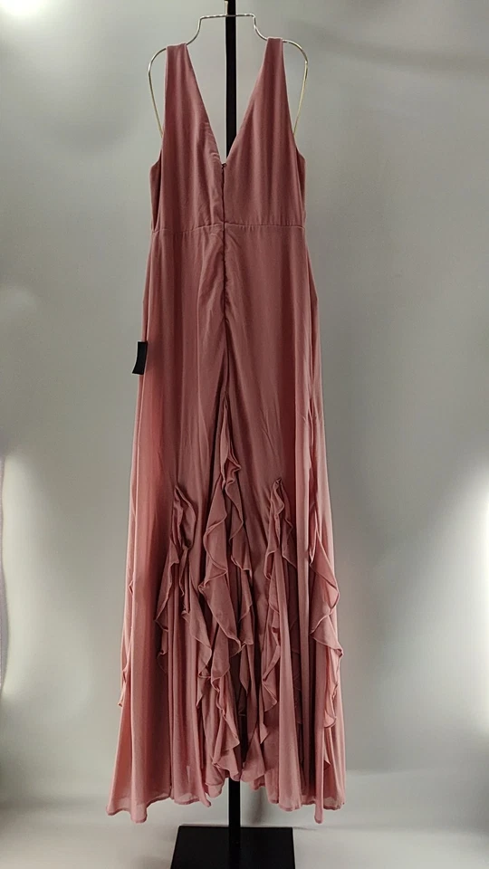 Vestido maxi feminino Lulus Alorna rosa sem mangas com babados manga básica G - Imagem 2 de 2