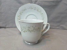 Rhapsody Grace Fine China Footed Teacup and Saucer Set Japan Platinum Trim