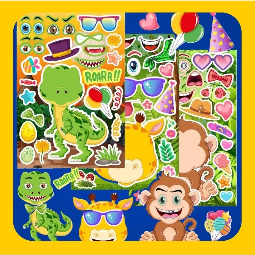 26 hojas de pegatinas de animales para hacer una cara para niños fiestas favores y bolsas de regalos Foto 3 de 4