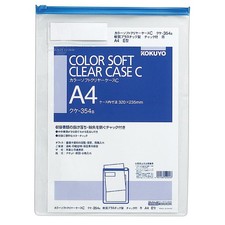 KOKUYO Clear Case Color with Zipper, Soft Type, A4, Blue, KUK-354B