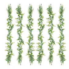 6Pcs Faux Eucalyptus Leaves Garland 6Ft Artificial Greenery Wall Vines All Green