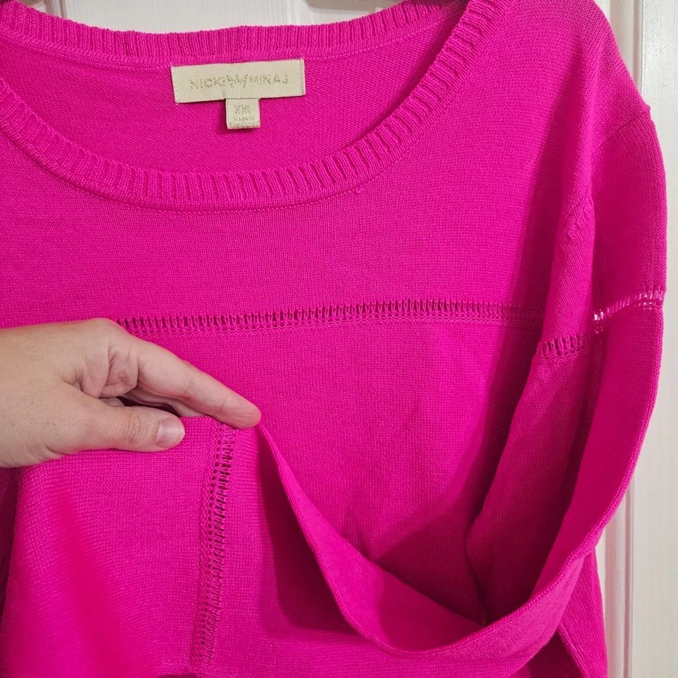 Suéter Top Nicki Minaj Rosa Caliente Recorte Acrílico Tejido Manga Larga Ligero XXL Foto 4 de 4