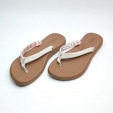 Flojos Sandals Flip Flops Women Size 6 Brown Cream Woven Fabric Strap