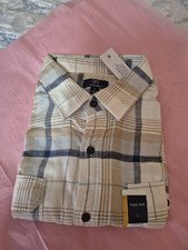 George Men's Long Sleeve Flannel Shirt Sz L, Beige/White Plaid Super Soft, NWT