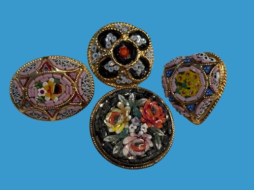 lot of 4 Vintage Mosaic Buttons - HEART, OVAL Made in Italy FREE SHIPPING