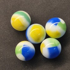 Marble King Rainbo Patch Glass Lot 5 Marbles 5/8" Near Mint