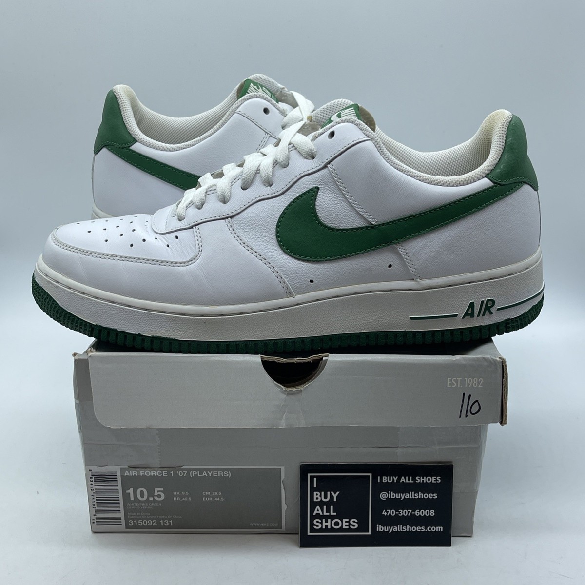 Size 10.5 - Nike Air Force 1'07 Players Green White Leather