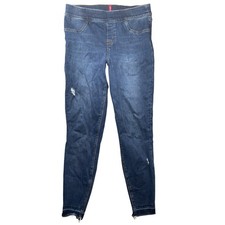Spanx Jean-ish Leggings Womens L Blue Distressed Raw Hem High Waist Jeggings