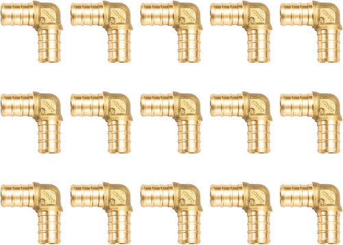 (15 Pack) 1/2 Inch PEX 90 Degree Elbow F1807, LF Brass Crimp Fitting for Pex-B P