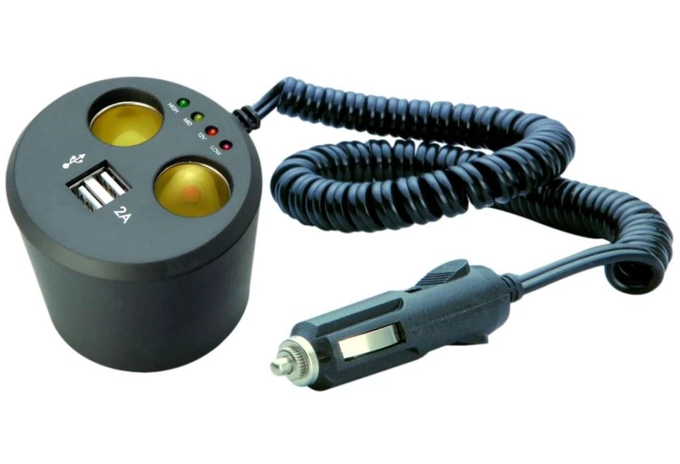 Doppel-Steckdose 12V 24V Zigarettenanzünder 2x USB Verteiler Auto Getränkehalter