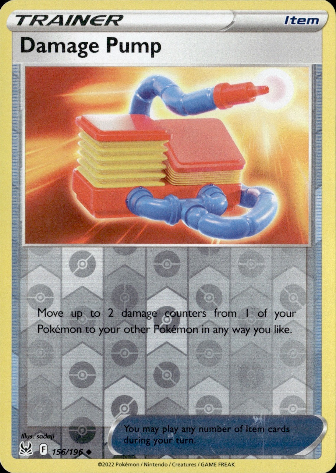 Damage Pump 156/196 Uncommon Lost Origin Pokemon Reverse Holo Lightly Played